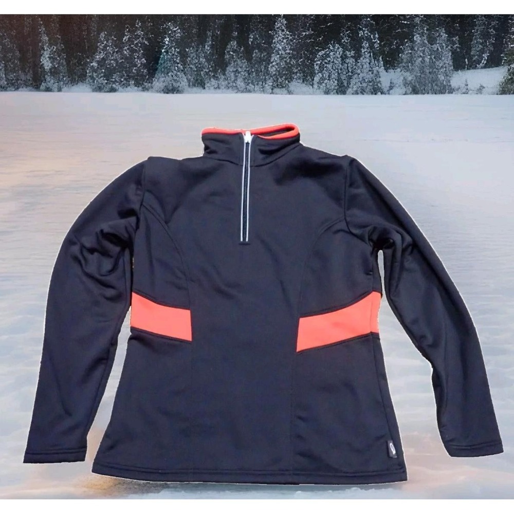 Obermeyer 1/4 Zip Pullover Ladies Medium Black Coral Excellent Fleece‎ Mid-Layer